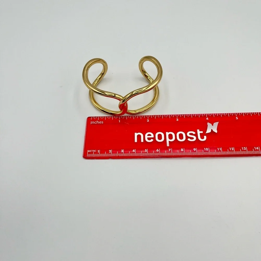 J.Crew Gold Tone Intertwined Knot Cuff Bracelet Chunky Open Bangle